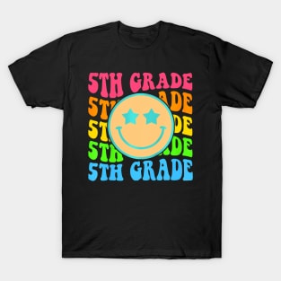 Groovy Fifth Grade Vibes Face Retro Teachers Back To School T-Shirt